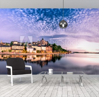 Picture of Scenic Stockholm City Old Town Sunset Skyline Panoramic montage from 12 images